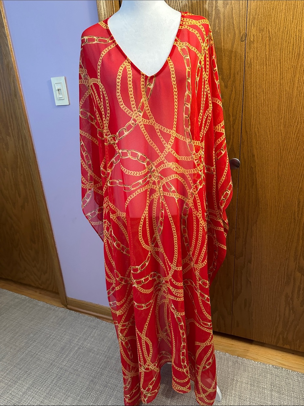 Show Me Your MuMu Hana TruMu  Red Kaftan/Coverup with Gold Chain Print.